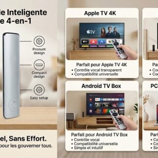 Télécommande Universelle 4 en 1 Smart TV Apple TV Android Box PC Mac Grise Neuve